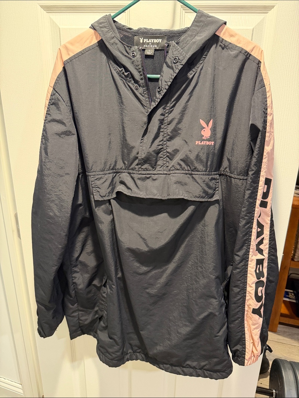 Vintage PLAYBOY Black and Pink Pullover Hooded Jacket